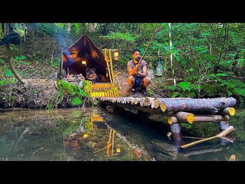 3 DAYS solo survival CAMPING; Catch and Cook, Fishing. BUSHCRAFT Tarp Shelter