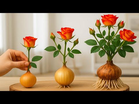 Stick A Rose Branch Into An Onion! Suddenly 1001 Roots And Shoots Appear!