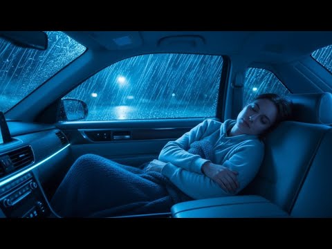 Relax Deeply with Extreme Rainstorm on Car Roof in Dark Forest