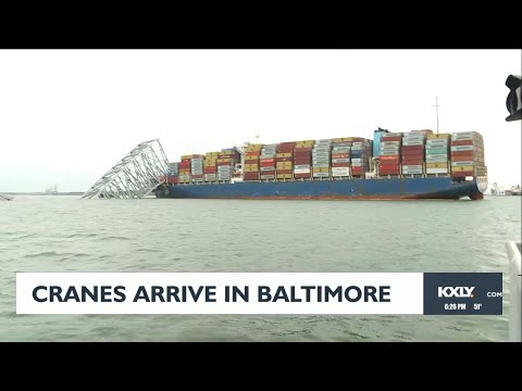 Cranes arrive in Baltimore after devastating bridge crash
