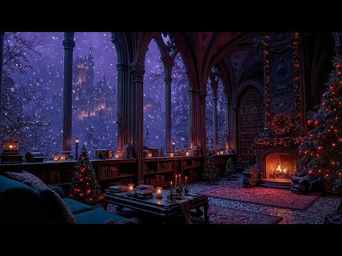 Gothic Room by the Christmas Ambience | Winter Dark Academia for Read & Write | Piano with Fireplace
