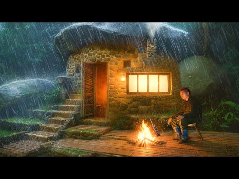 7 Days Surviving a Storm in a Rock Shelter | Foraging Alone in the Rainforest