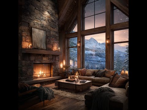 Snowfall Retreat ❄️ Cozy Mountain Cabin Ambience with Fireplace | Winter Night (10Hours)