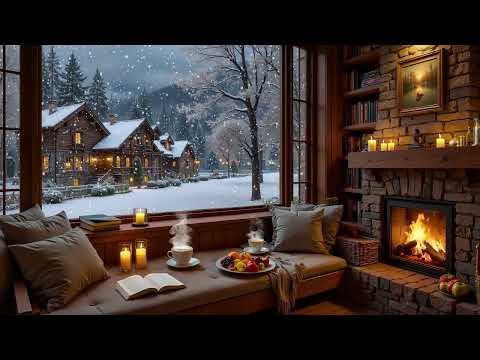 Peaceful Winter Jazz ❄️ Gentle Piano & Cozy Fireplace Ambience for Study, Work & Relax