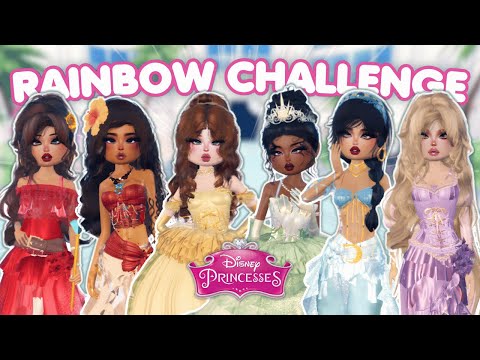 RAINBOW CHALLENGE But DISNEY PRINCESS! Making an Outfit for *EVERY* COLOR!! (Dress to Impress)
