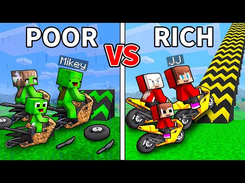 JJ and Mikey: POOR vs RICH Family Trampoline Survive Battle in Minecraft - Maizen