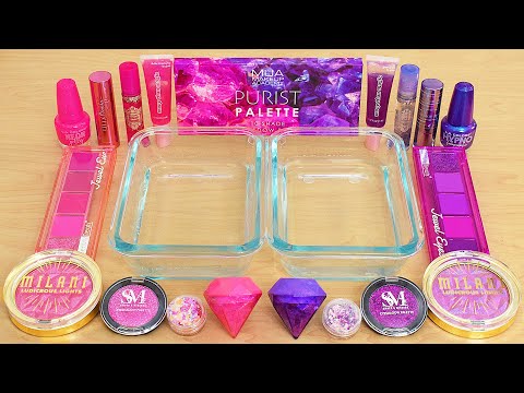 Pink vs Purple - Mixing Makeup Eyeshadow Into Slime ASMR
