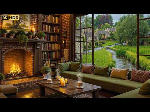Peaceful March Rainy Café Ambience ☕🔥 Gentle Jazz Piano & Cozy Fireplace Sounds for Work & Study