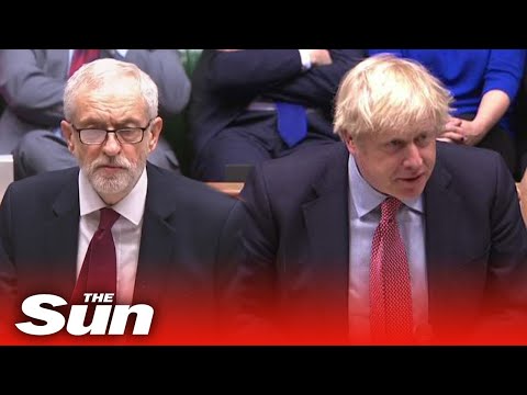 Boris Johnson cheered by his new MPs next to grim-faced Jeremy Corbyn as Parliament returns