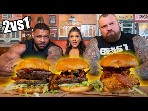 IMPOSSIBLE 3 BURGER EATING CHALLENGE!!! (2vs1) ft. Leah Shutkever & Nathan De Asha
