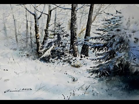 Watercolour painting tutorial - Snowy Scene