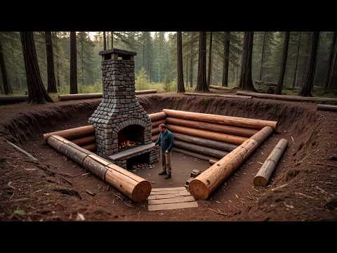 99 Days Alone Building a Hidden Underground Log Cabin, No Help   @FreeBuilder-1