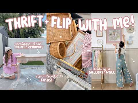 THRIFT & FLIP WITH ME! ✨ vintage desk makeover + fully thrifted gallery wall 🎀