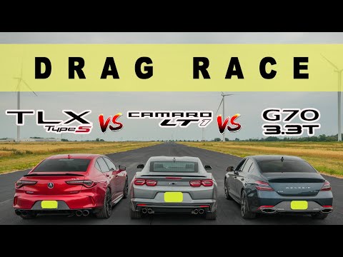 2022 Acura TLX Type S vs Camaro LT1 10 Speed vs Genesis G70 3.3T, walk follows. Drag and Roll Race.