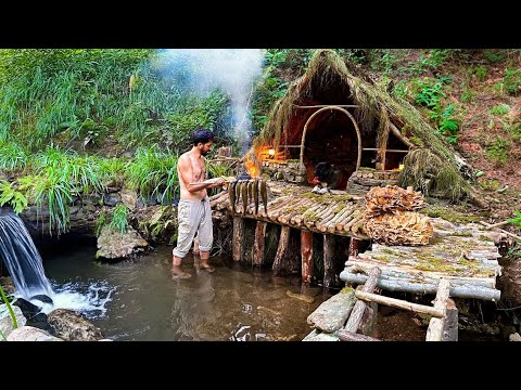 3 DAYS solo survival CAMPING. CATCH and COOK, Fishing. Giant MUSHROOM. Building BUSHCRAFT SHELTER