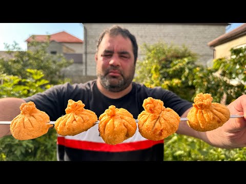 It's better than with meat. Khinkali with cheese and mushrooms...