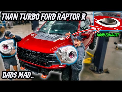 We Shoved TWIN TURBOS Though Brand New FORD RAPTOR R Hood! *DAD LOST IT!*`