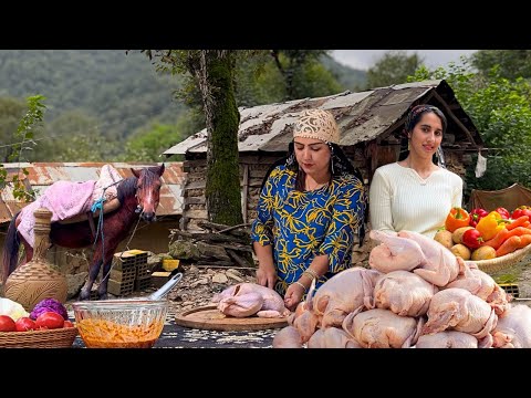 IRAN Village Life : Cooking The Best Roasted Chickens ! Juice Meats with Tandoori Bread