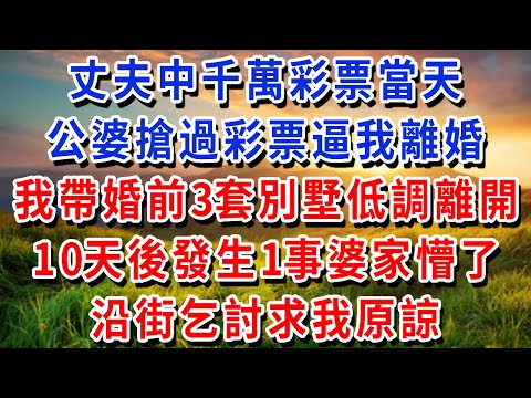 丈夫中千萬彩票當天，公婆搶過彩票逼我離婚：“跟你沒關係！” 我帶著婚前3套別墅低調離開，10天後發生1事婆家懵了，沿街乞討求我原諒！