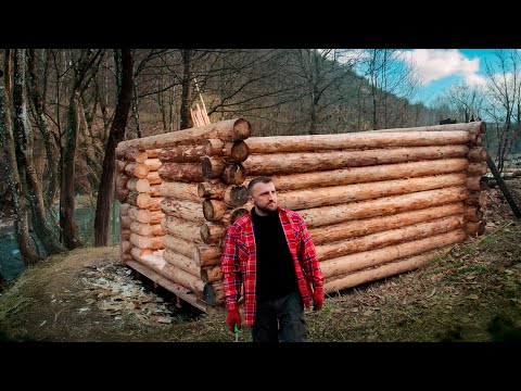 I build alone in the forest. A Log Cabin