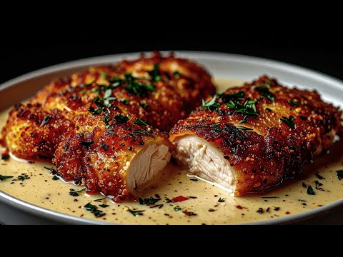 Crispy chicken in creamy garlic parmesan sauce – Easy recipe