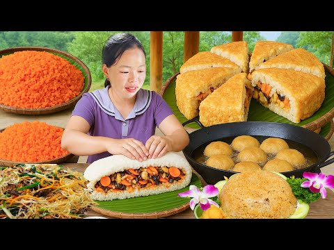 Recipe for crispy sticky rice wrapped chicken sold at the market, everyday life