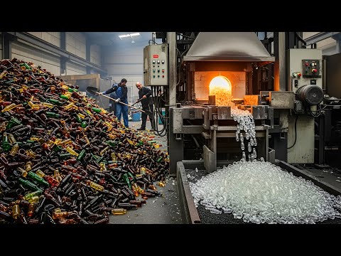 Process of Recycling Used Glass Bottles Into New Glass Materials | Glass Recycling Factory