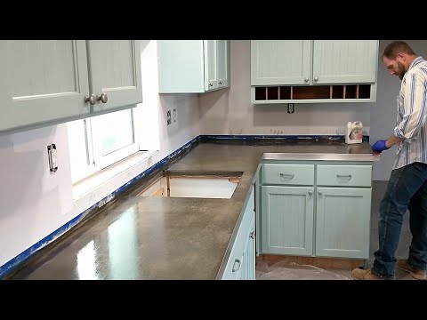 Concrete Countertops Start to Finish | Quikrete Mix, Stone Polish, Metal Trim #46 DIY Off-Grid Build