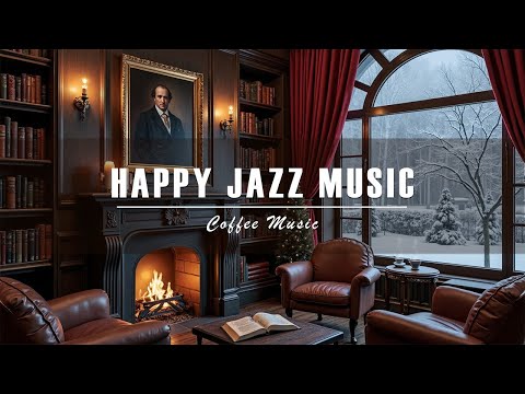 Cozy Winter Library ☕ Smooth Jazz by the Fireplace | Relaxing Jazz Music