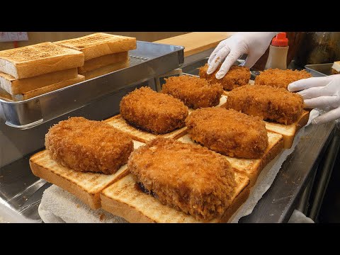japanese giant pork cutlet sandwich - japanese street food
