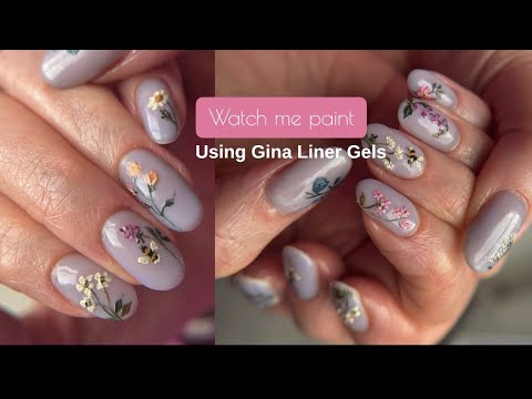 Watch me Paint Using Gina Liner Gels | Floral Nails 🌸