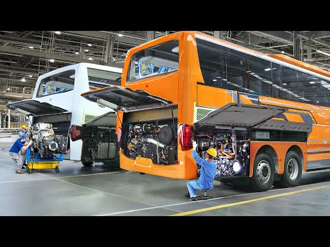 Inside Massive Factory Producing Luxurious Coach Bus - Production Line