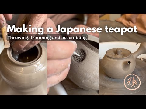 Making a kyusu teapot - Japanese side handle teapot - on the potter's wheel
