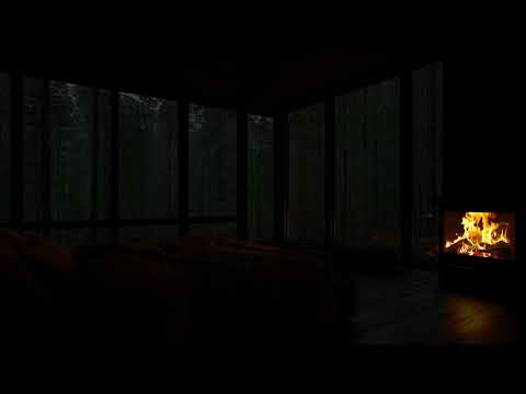 Heavy Rain at Night and Fireplace Sounds for Sleeping - No Ads | Rain Forest for Relax, Study & Work