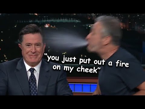 stephen colbert & jon stewart spitting on each other for 6 minutes straight