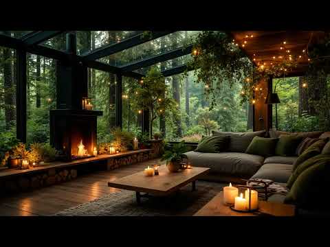 Smooth Piano Jazz & Heavy Rain in a Cozy Cabin Ambience 🌲 Fireplace Sounds for Study & Work