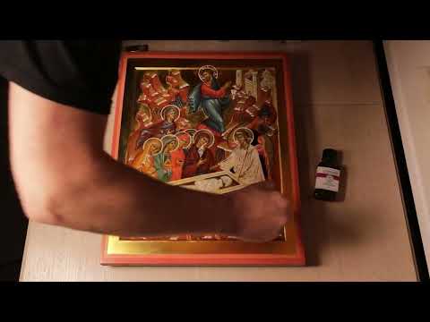 Двухслойное покрытие иконы со спиртовым лаком