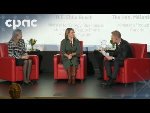 Industry Minister Mélanie Joly speaks with Sweden’s Deputy PM Ebba Busch in Ottawa