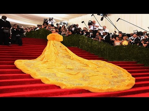Rihanna yellow gown at Met Gala in New York