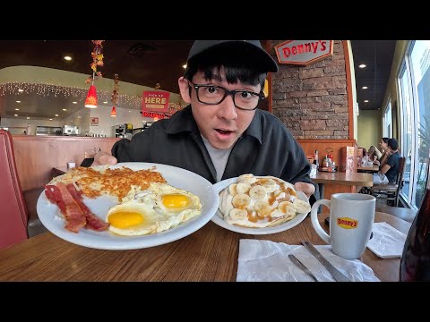 開箱超驚人份量的美式早餐! (還巧遇單身即地獄主持人) 【阿滴日常】