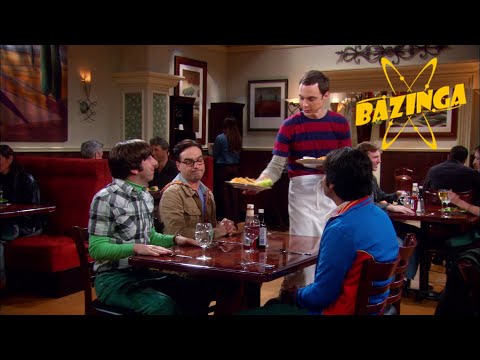 Sheldon works with Penny at the cheesecake factory - The Big Bang Theory