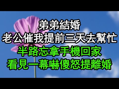 弟弟結婚，老公催我提前三天去幫忙，半路忘拿手機回家，看見一幕嚇傻怒提離婚#深夜淺讀 #為人處世 #生活經驗 #情感故事