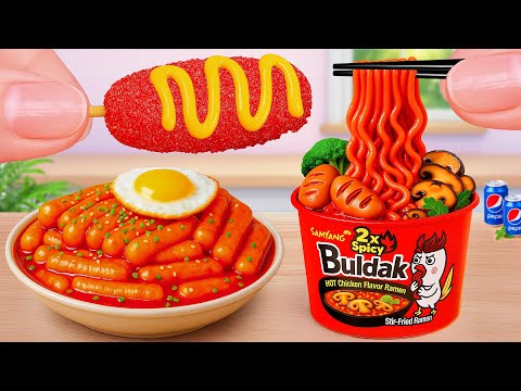 Korean Street Food Feast 🔥🍜 Tteokbokki Coreano, Perrito de Maíz y Ramen Buldak Miniatura