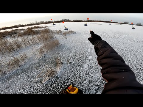 First ice 2025-26! The tip-ups are going off one after another!