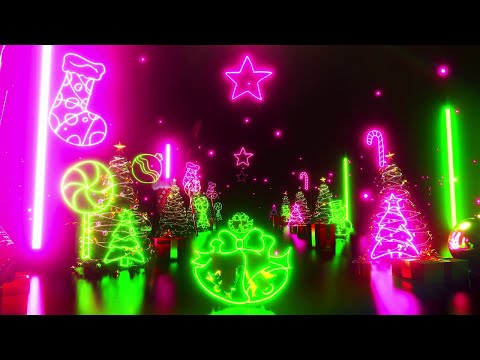 Retro Neon Christmas Background – Glowing Trees & Party Lights Loop 4K UHD (8 Hours)