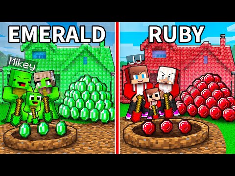 JJ and Mikey: EMERALD vs RUBY Treasures Mine Battle in Minecraft - Maizen