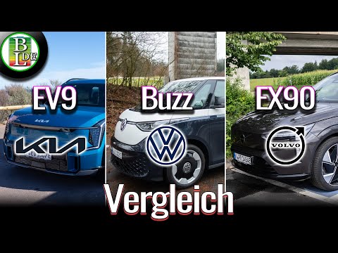 Kia EV9 vs VW ID.Buzz LWB vs Volvo EX90 – Der große 6- & 7-Sitzer Elektroauto Vergleich
