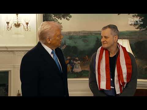 Donald Trump greets Marc Fogel after hostage released by Russia at White House