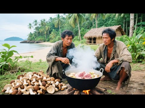 巴布亞巨蜥島生存挑戰！製作上天陷阱時一頭野豬從天而降，雨水充沛摘些野生菌搭配豬肉炒著吃【探索兄弟】