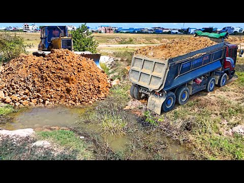 Massive​ NEW Project!Filling Lands Quick Expert D41A Bulldozer With Big Dump Trucks Pour Land Flood